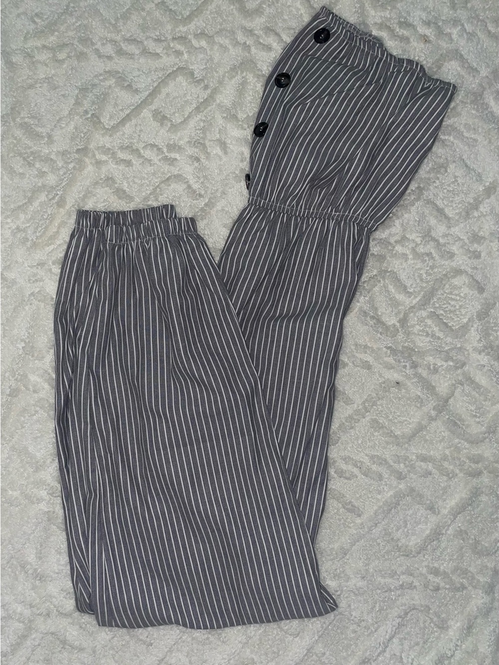 SHEIN Gray Pinstripe Wide-Leg Pants with Button Detail